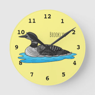 Loon bird cartoon illustration round clock