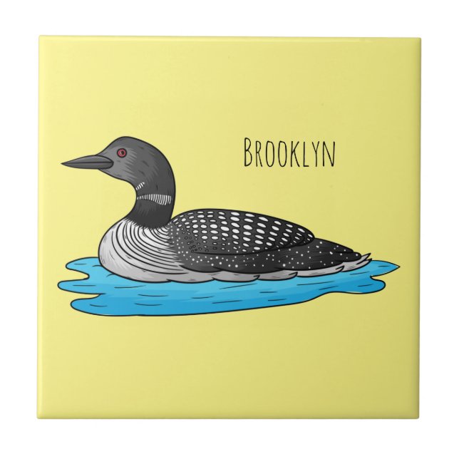 Loon bird cartoon illustration tile (Front)