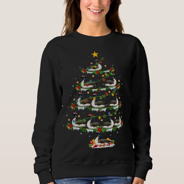 Loon Bird Lover Xmas Lights Loon Christmas Tree Sweatshirt (Front)