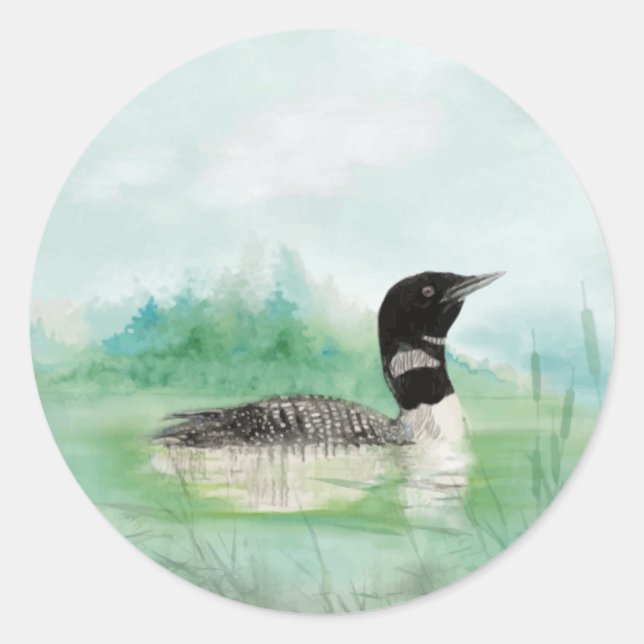 Loon, Bird, Wilderness, Nature, Classic Round Stic Sticker (Front)