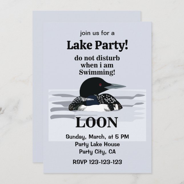 Loon Common Loon Bird Party At The Lake Invitation (Front/Back)