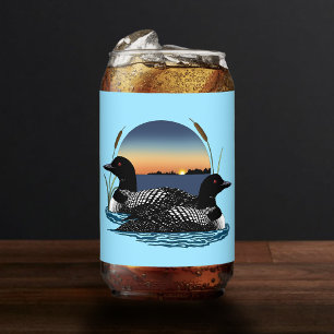Loon Couple Sunset Blue Can Glass