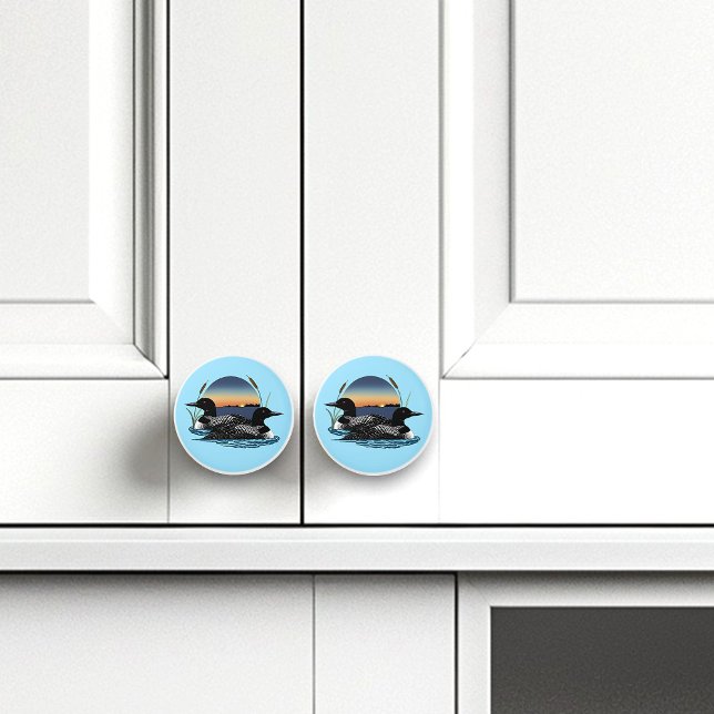 Loon Couple Sunset Blue Ceramic Knob (Creator Uploaded)
