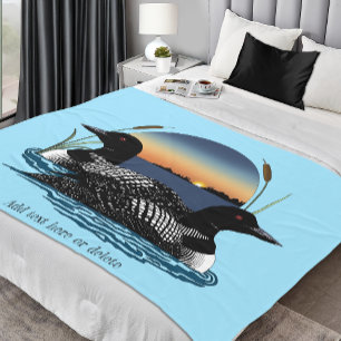 Loon Couple Sunset Blue Fleece Blanket