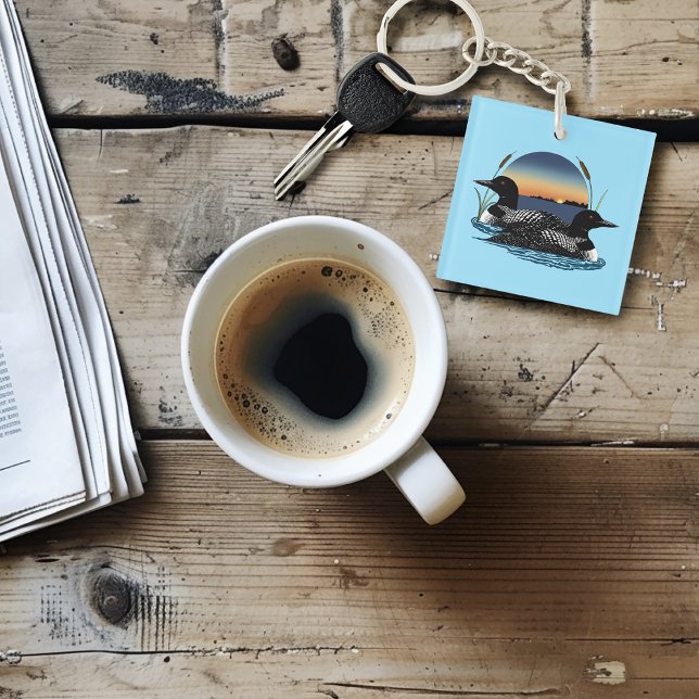Loon Couple Sunset Blue Key Ring (Creator Uploaded)
