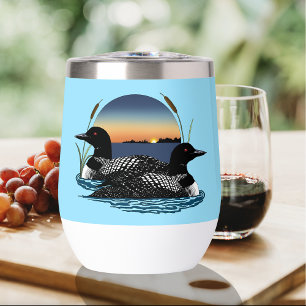 Loon Couple Sunset Blue Lake Wildlife