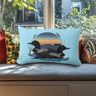 Loon Couple Sunset Blue Lake Wildlife Lumbar Cushion