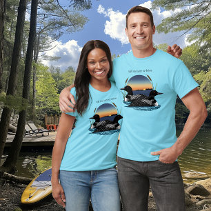 Loon Couple Sunset Blue Lake Wildlife T-Shirt