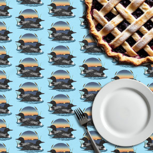 Loon Couple Sunset Blue Lake Wildlife Tablecloth
