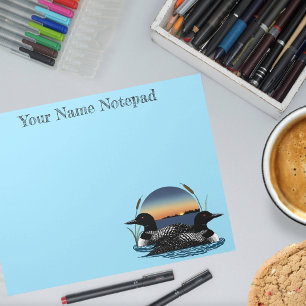 Loon Couple Sunset Blue Notepad