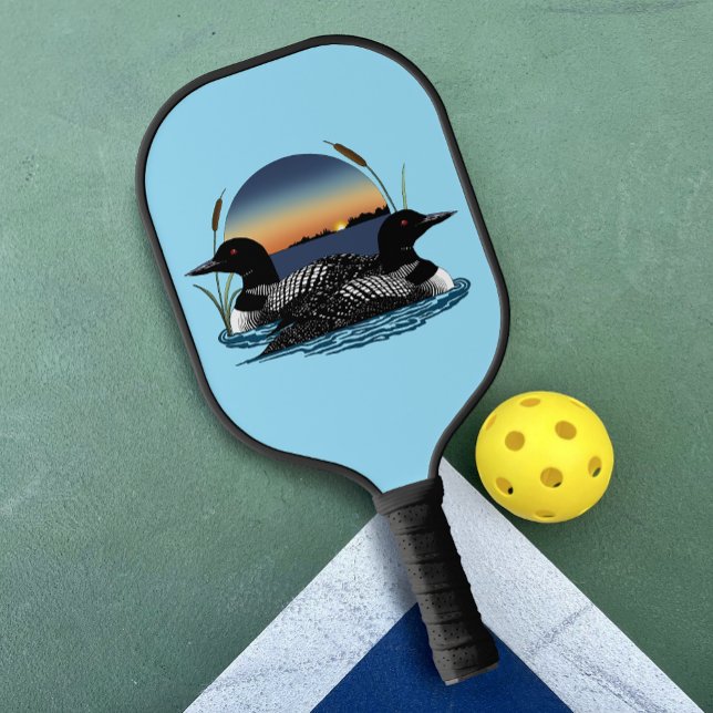 Loon Couple Sunset Blue Pickleball Paddle (Creator Uploaded)