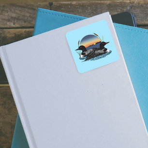 Loon Couple Sunset Blue Square Sticker