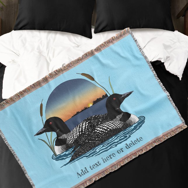 Loon Couple Sunset Blue Throw Blanket (Creator Uploaded)
