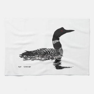Loon hand drawn set piece tea towel