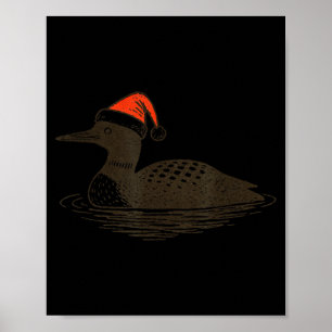 Loon Lover Santa Hat Christmas Bird Watching Xmas  Poster