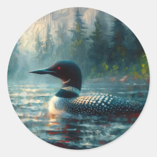 Loon On Lake Moody Painting Classic Round Sticker
