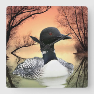 Loon Reflections Square Wall Clock