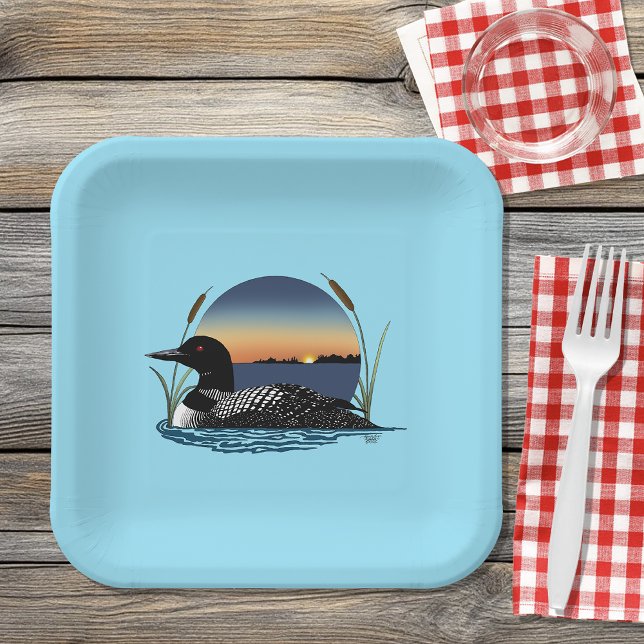 Loon Sunset Blue Paper Plate (Creator Uploaded)