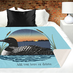 Loon Sunset Blue Sherpa Blanket