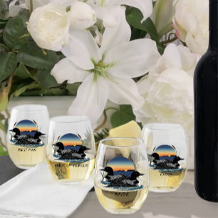 Loon Sunset Blue Stemless Wine Glass