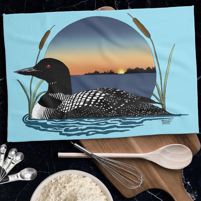 Loon Sunset Blue Tea Towel (Creator Uploaded)