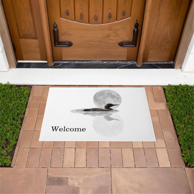 Loon Swims In The Moonlight Door Mat (Outdoor)
