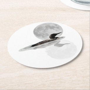 Loon Swims In The Moonlight Paper Coaster