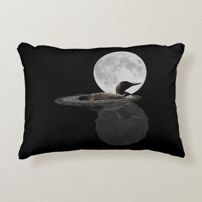 Loon Swims In The Moonlight Throw Pillow (Front)