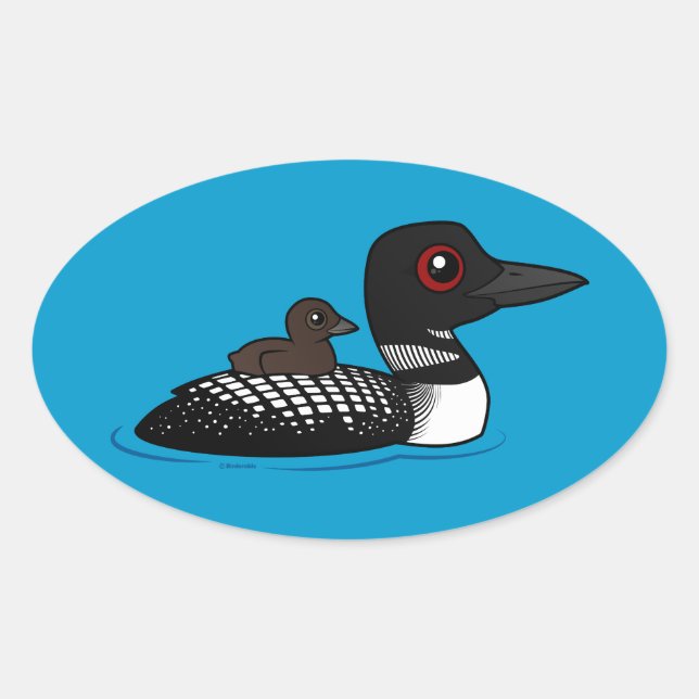 Loon with chick oval sticker (Front)