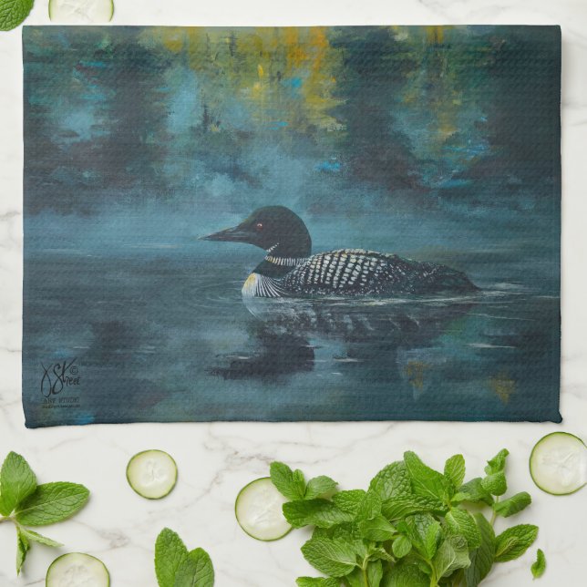 Loonell Loon Painting Tea Towel (Folded)