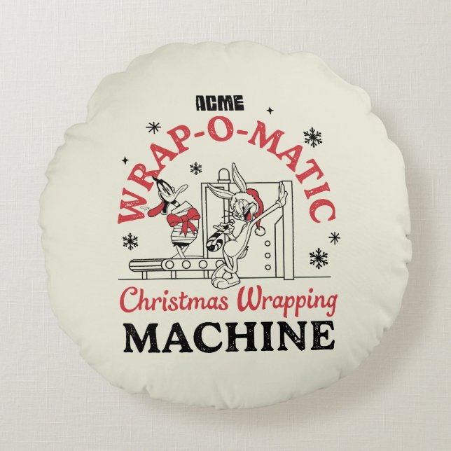 LOONEY TUNES™ | ACME Wrap-O-Matic Wrapping Machine Round Cushion (Front)