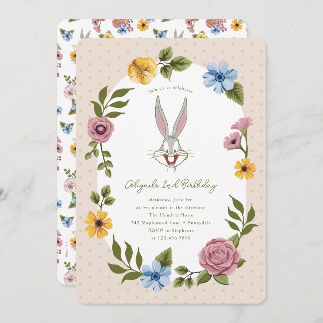 LOONEY TUNES™ | BUGS BUNNY™ Floral Birthday Invitation (Front/Back)
