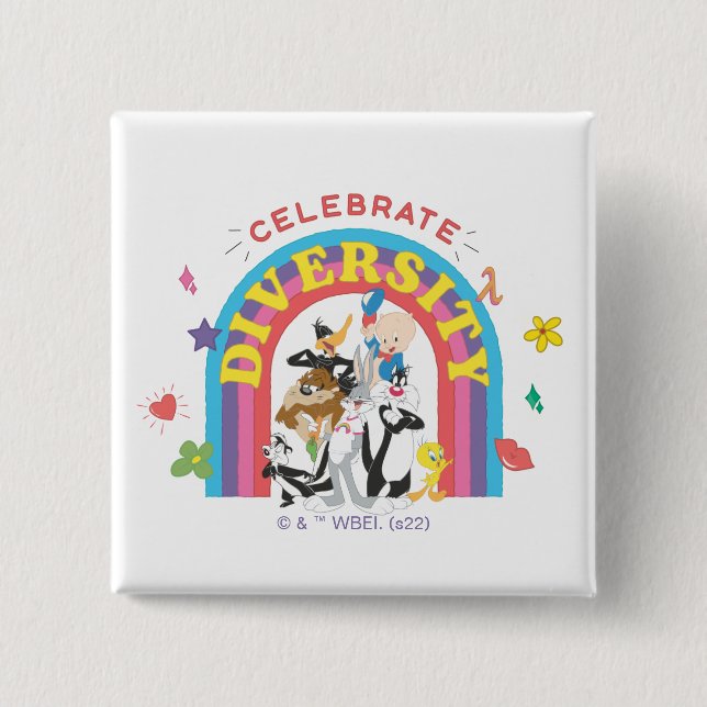 LOONEY TUNES™ - Celebrate Diversity Pride Rainbow 15 Cm Square Badge (Front)