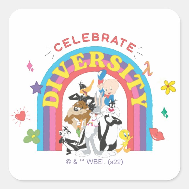 LOONEY TUNES™ - Celebrate Diversity Pride Rainbow Square Sticker (Front)