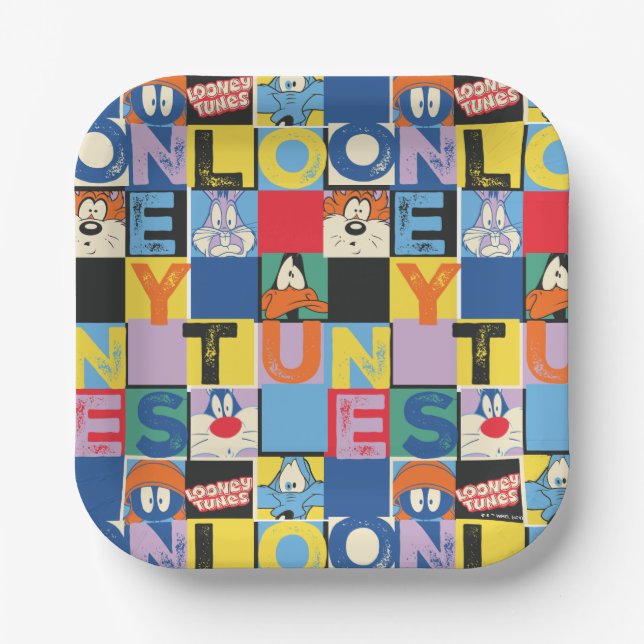 LOONEY TUNES™ Character Chequered Blocks Paper Plate (Front)