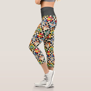 LOONEY TUNES™ Characters on Black & White Checker Capri Leggings