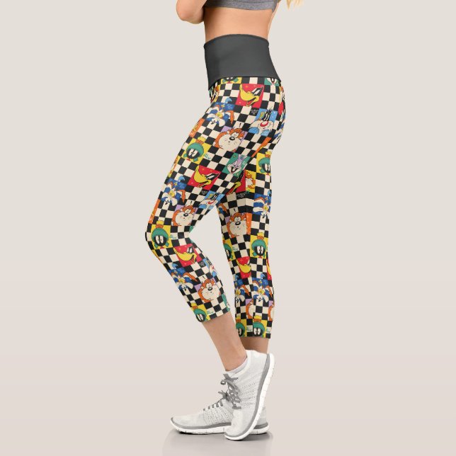 LOONEY TUNES™ Characters on Black & White Chequere Capri Leggings (Left)