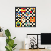 LOONEY TUNES™ Characters on Black & White Chequere