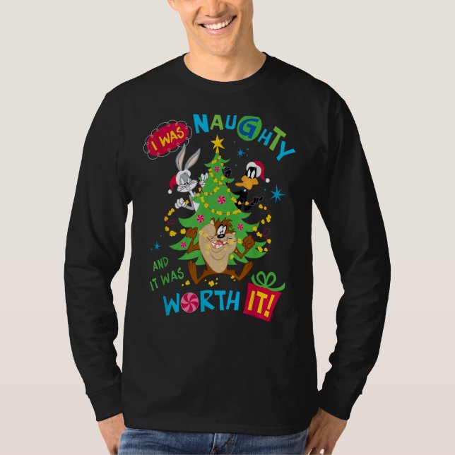 Looney Tunes Christmas Naughty, But Worth It Taz,  T-Shirt (Front)