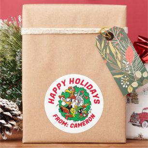 LOONEY TUNES™ Group Christmas Wreath Classic Round Sticker