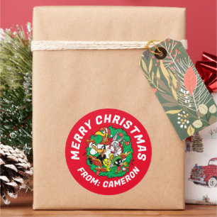 LOONEY TUNES™ Group Christmas Wreath Classic Round Sticker