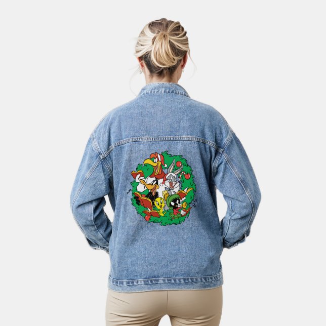 LOONEY TUNES™ Group Christmas Wreath Denim Jacket (Model)
