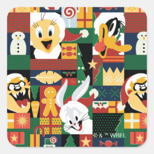 LOONEY TUNES™Holiday Block Pattern Square Sticker
