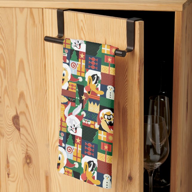 LOONEY TUNES™Holiday Block Pattern Tea Towel (Thirds Fold)