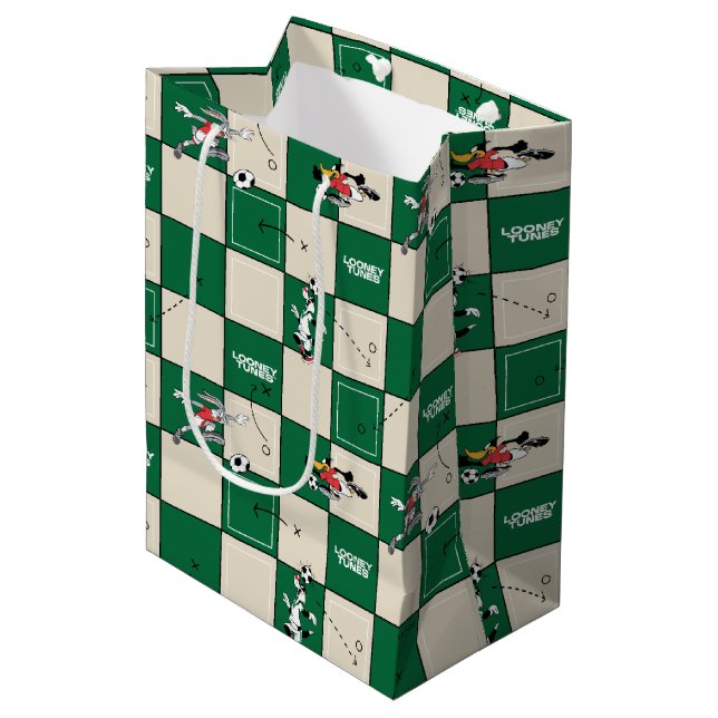 LOONEY TUNES™ Soccer Grid Pattern Medium Gift Bag (Front Angled)