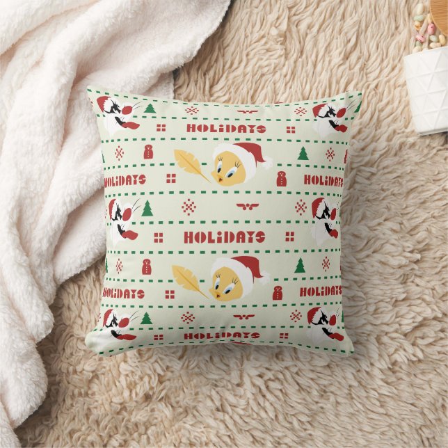 LOONEY TUNES™ SYLVESTER™ & TWEETY™ Holiday Pattern Cushion (Blanket)
