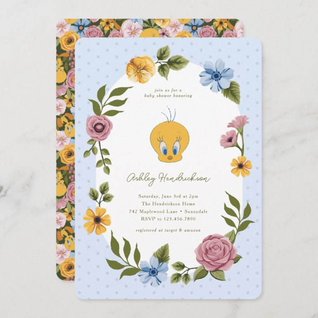 LOONEY TUNES™ | TWEETY™ Floral Baby Shower Invitation (Front/Back)