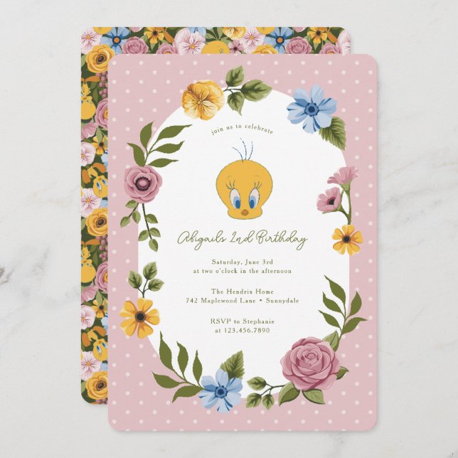 LOONEY TUNES™ | TWEETY™ Floral Birthday Invitation (Front/Back)
