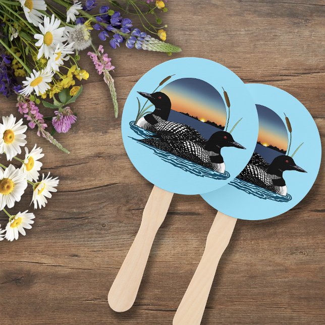 Loons Sunset Blue Hand Fan (Creator Uploaded)