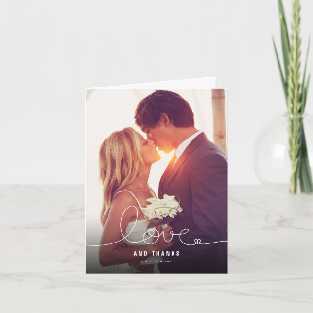 Loopy Love Line Heart Wedding Photo Thank You Card (Front)
